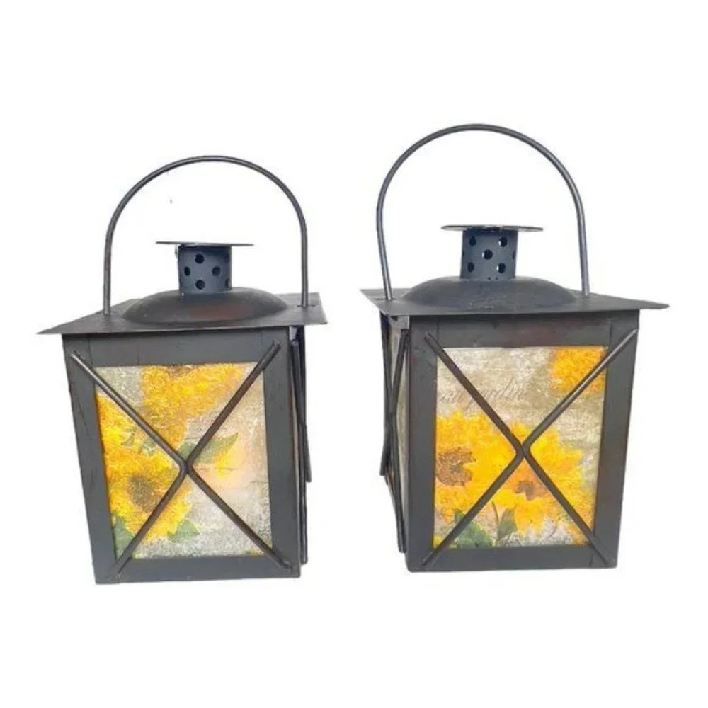 Artisan Crafted Metal Lantern Decoupaged Sunflower Paper One of a Kind